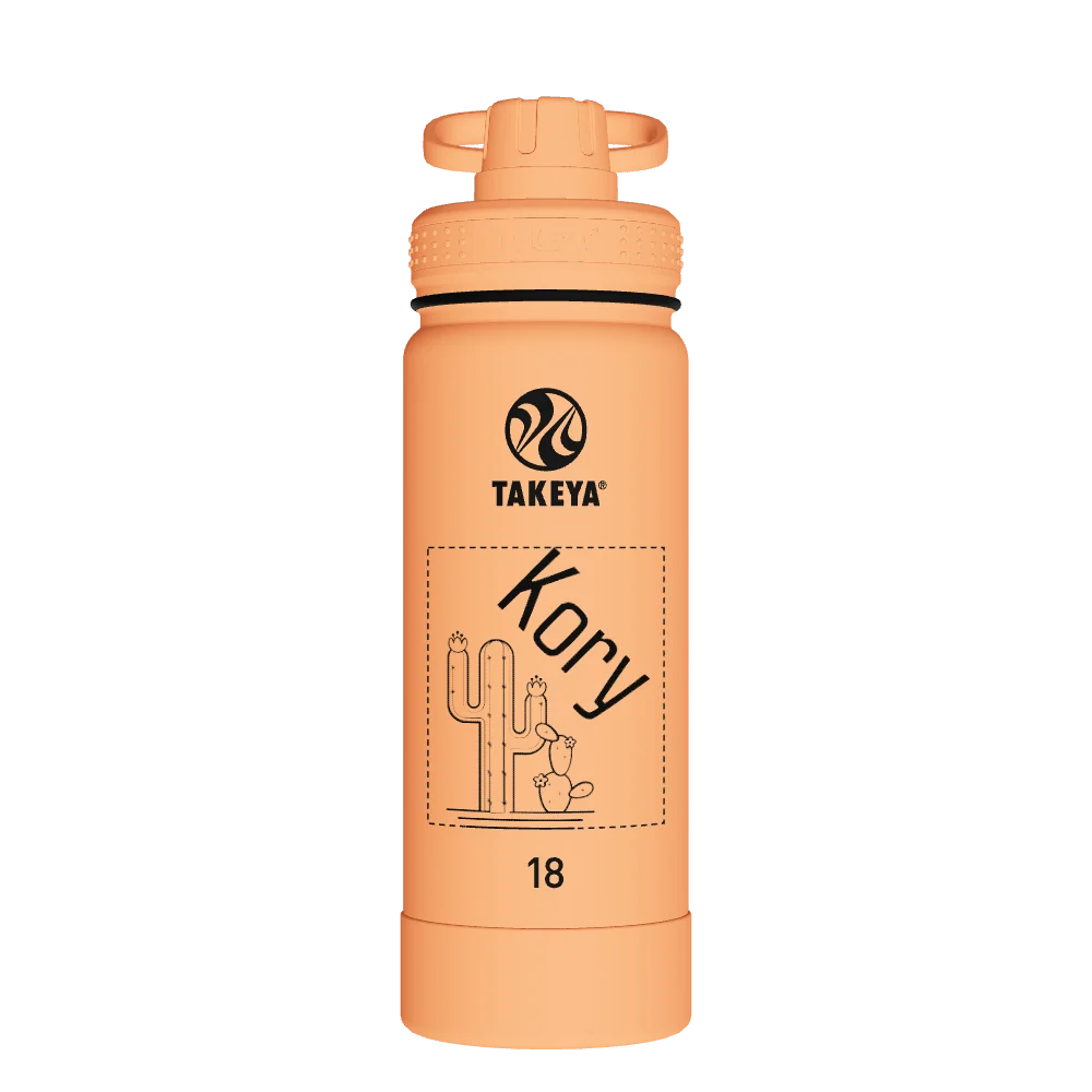 Takeya Actives Water Bottle With Spout Lid - 18oz Tart Orange - Model 51074-TAKEYA-ACTIVES-WATER-BOTTLE-WITH-SPOUT-LID-CUSTOMIZED-334-18OZ-TART-ORANGE