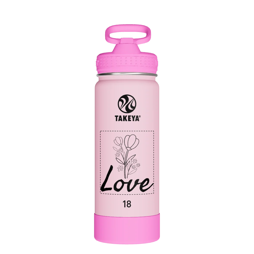 Takeya Actives Kids Glow In The Dark Water Bottle With Straw Lid - 18oz Summer Glow Pink - Model 51076-TAKEYA-ACTIVES-KIDS-GLOW-IN-THE-DARK-WATER-BOTTLE-WITH-STRAW-LID-CUSTOMIZED-25-18OZ-SUMMER-GLOW-PINK