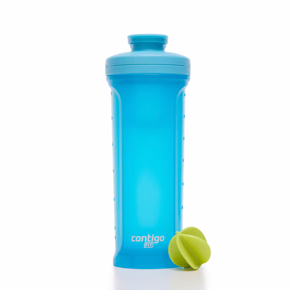 Contigo Fit Shake & Go® 2.0 Plastic Antimicrobial Shaker Bottle, Blue Raspberry, 28 floz