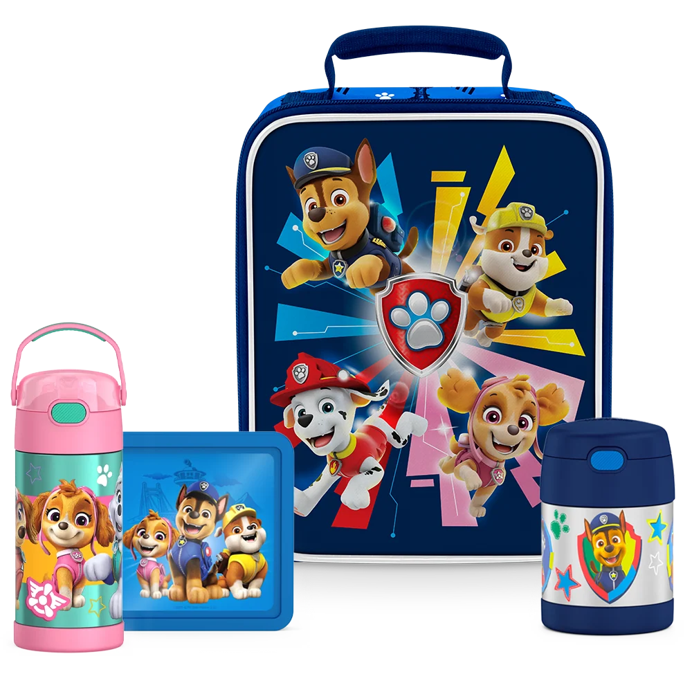 THERMOS Paw Patrol Skye Bundle - Soft Lunch Box, 12oz FUNtainer® Water Bottle, 10oz FUNtainer® Food Jar & Hard Ice